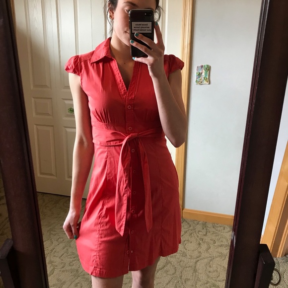 Salmon casual summer belted dress - Picture 2 of 9